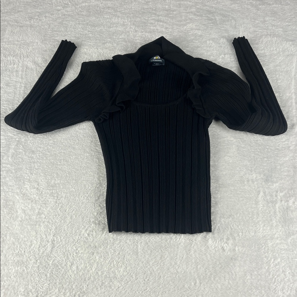 Maeve‎ by Anthropologie Women'Size X-Small Black Ribbed Long Sleeve Top